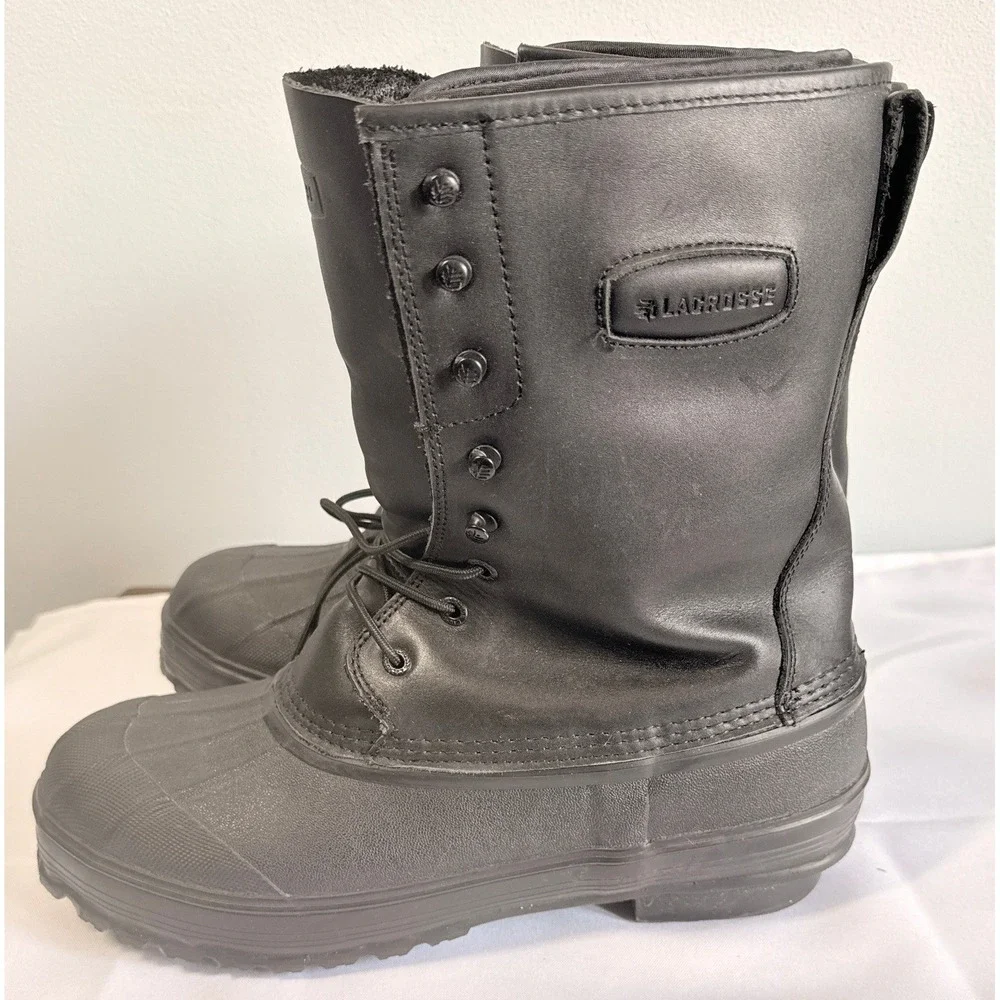 Lacrosse Mens Leather Iceman Winter Boots Size 12  Black Insulated Snow Duck